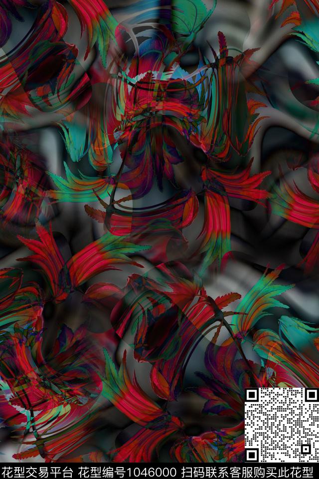 炫彩数码华亿平台抽象花卉数码印花华亿平台下载（图片编号: 1046000） - 瓦栏（Walan）
