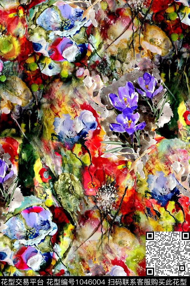 水彩花卉年轻女性手绘花卉数码印花华亿平台下载（图片编号: 1046004） - 瓦栏（Walan）
