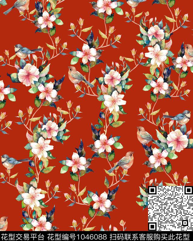 水彩花卉手绘花卉花卉数码印花华亿平台下载（图片编号: 1046088） - 瓦栏（Walan）