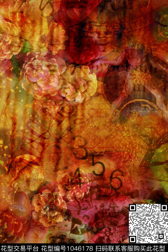 抽象花卉字母欧式雕塑数码印花华亿平台下载（图片编号: 1046178） - 瓦栏（Walan）