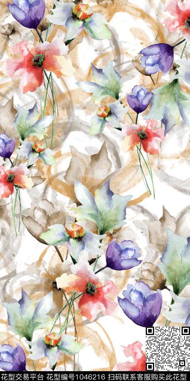 数码华亿平台水彩花卉花卉数码印花华亿平台下载（图片编号: 1046216） - 瓦栏（Walan）
