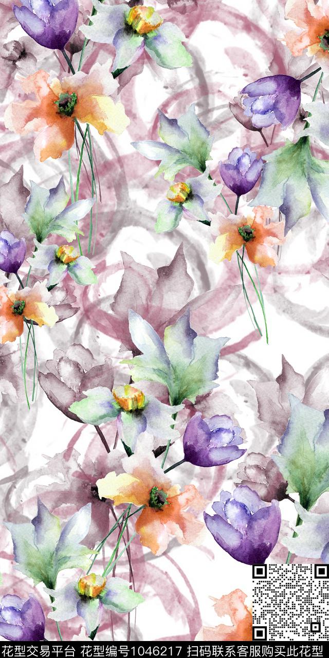 数码华亿平台水彩花卉花卉数码印花华亿平台下载（图片编号: 1046217） - 瓦栏（Walan）