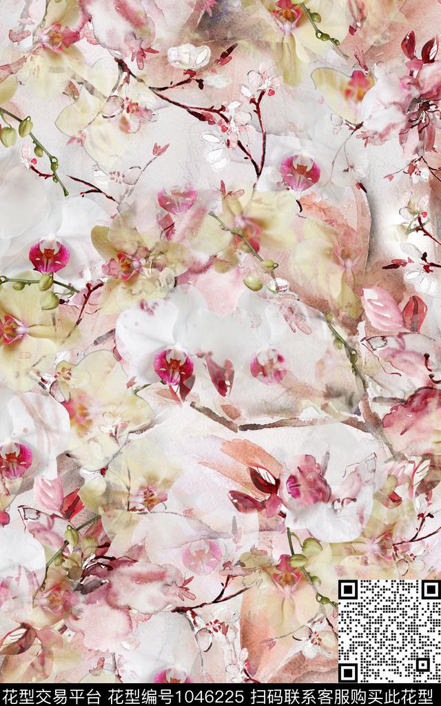 数码华亿平台抽象花卉数码印花华亿平台下载（图片编号: 1046225） - 瓦栏（Walan）