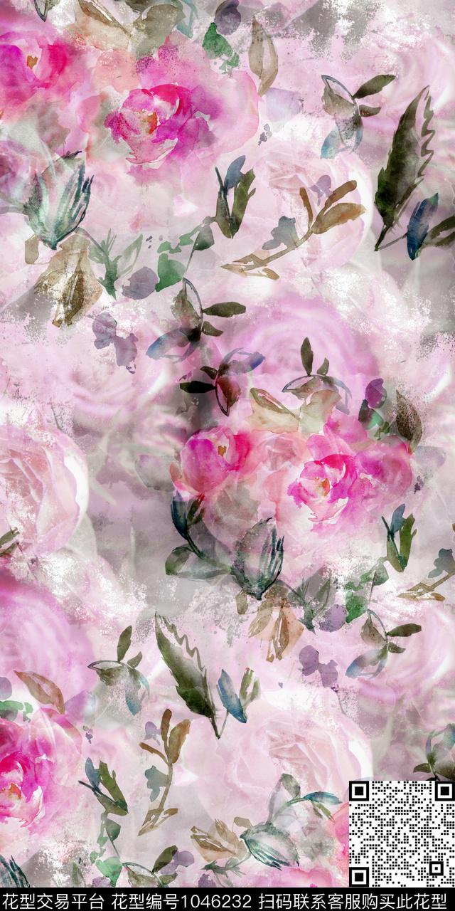 数码华亿平台水彩花卉花卉数码印花华亿平台下载（图片编号: 1046232） - 瓦栏（Walan）