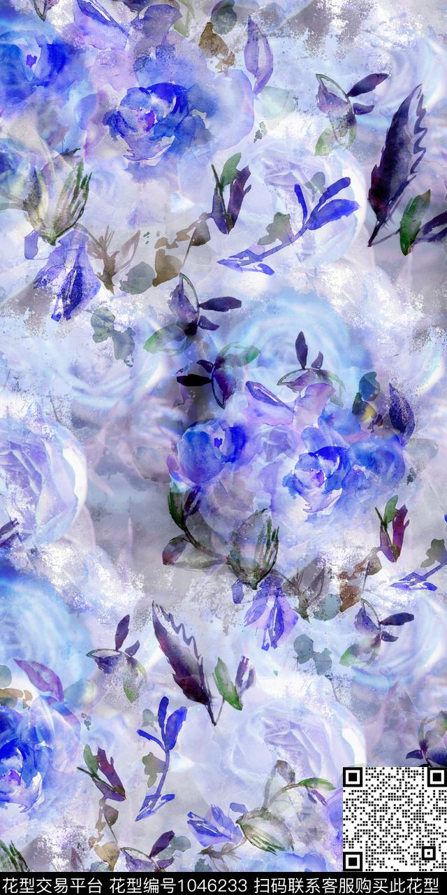 数码华亿平台水彩花卉花卉数码印花华亿平台下载（图片编号: 1046233） - 瓦栏（Walan）