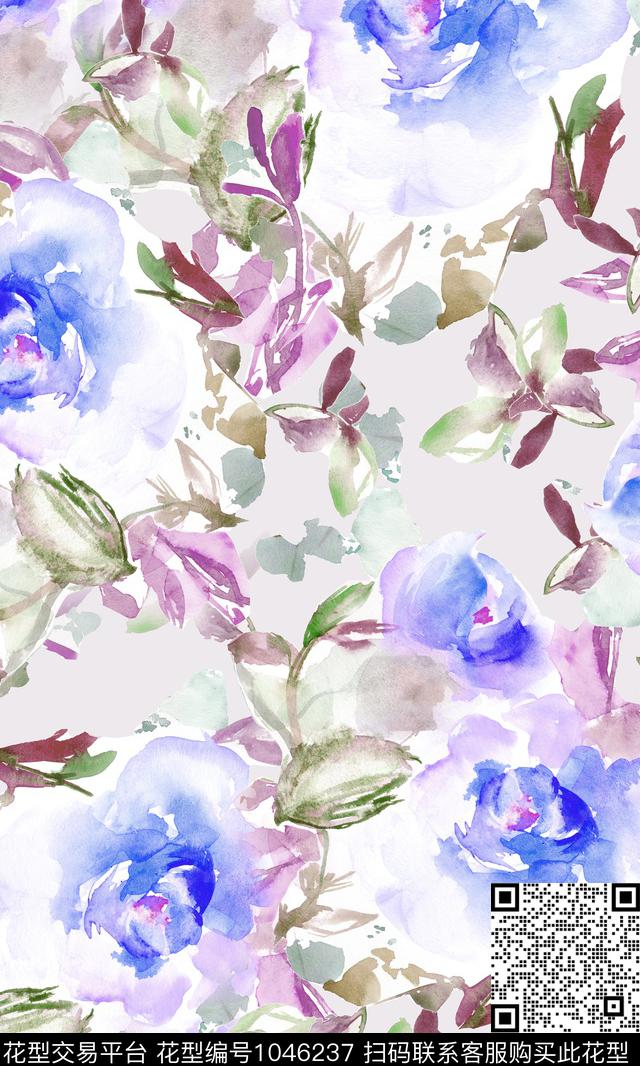 水彩花卉花卉彩地花卉数码印花华亿平台下载（图片编号: 1046237） - 瓦栏（Walan）
