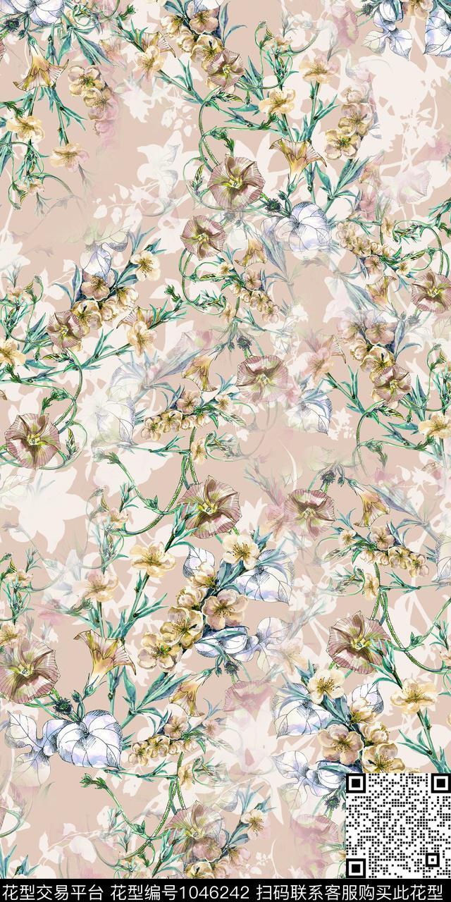 数码华亿平台花卉桃花数码印花华亿平台下载（图片编号: 1046242） - 瓦栏（Walan）