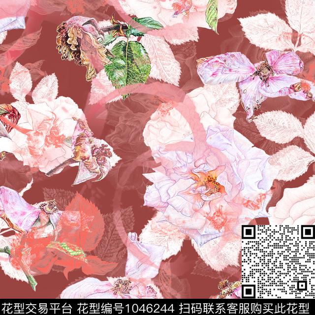 数码华亿平台花卉大牌风数码印花华亿平台下载（图片编号: 1046244） - 瓦栏（Walan）