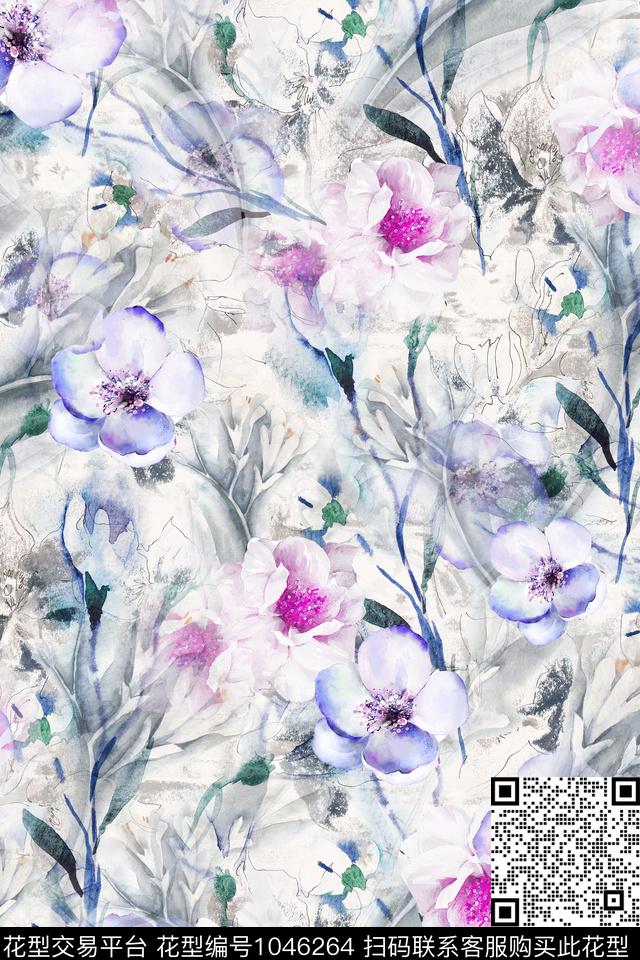 数码华亿平台抽象花卉数码印花华亿平台下载（图片编号: 1046264） - 瓦栏（Walan）