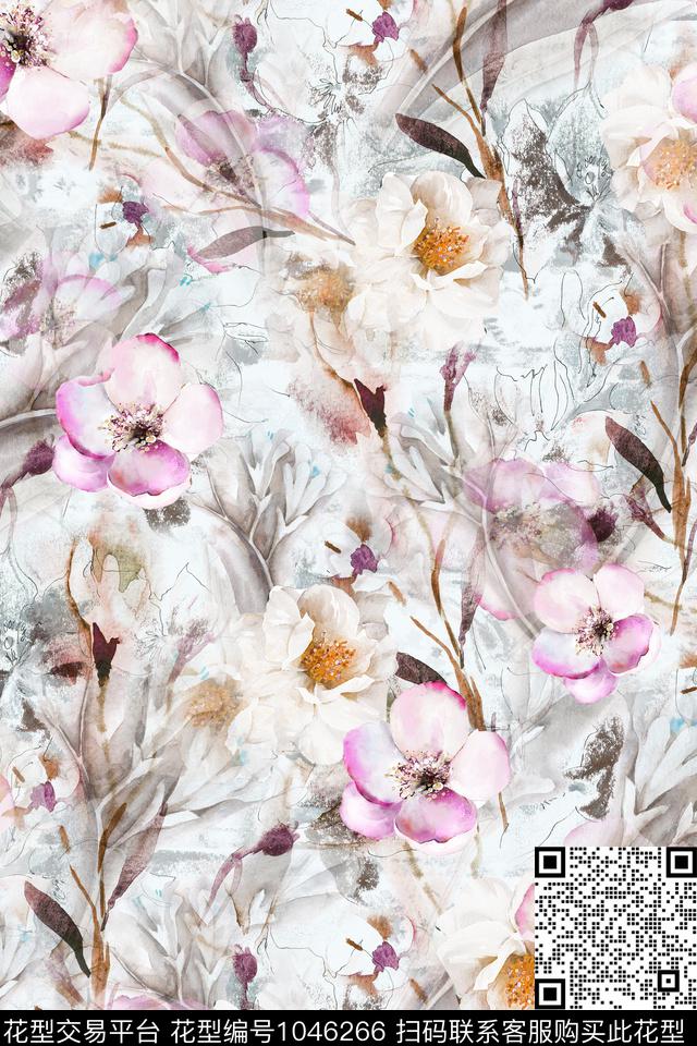 数码华亿平台抽象花卉数码印花华亿平台下载（图片编号: 1046266） - 瓦栏（Walan）