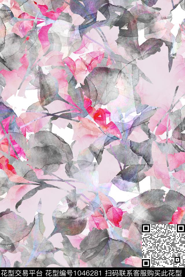 数码华亿平台抽象花卉花卉数码印花华亿平台下载（图片编号: 1046281） - 瓦栏（Walan）