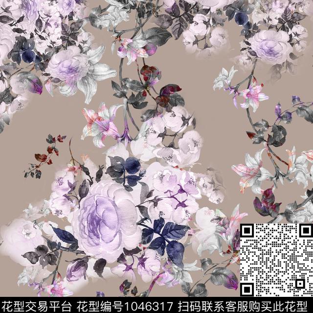 大花花卉花鸟数码印花华亿平台下载（图片编号: 1046317） - 瓦栏（Walan）