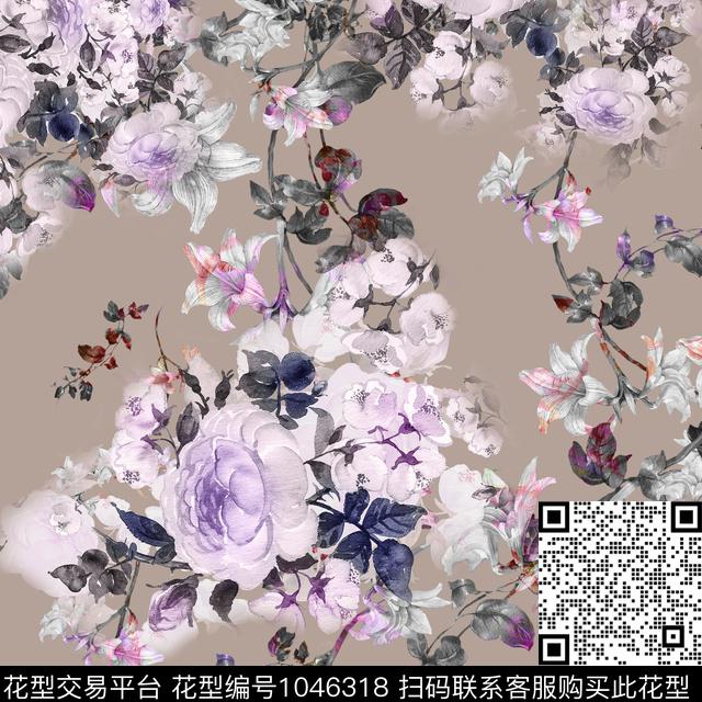 大花花卉花鸟数码印花华亿平台下载（图片编号: 1046318） - 瓦栏（Walan）