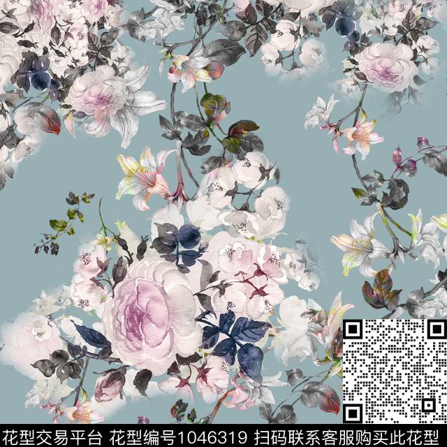 大花花卉花鸟数码印花华亿平台下载（图片编号: 1046319） - 瓦栏（Walan）