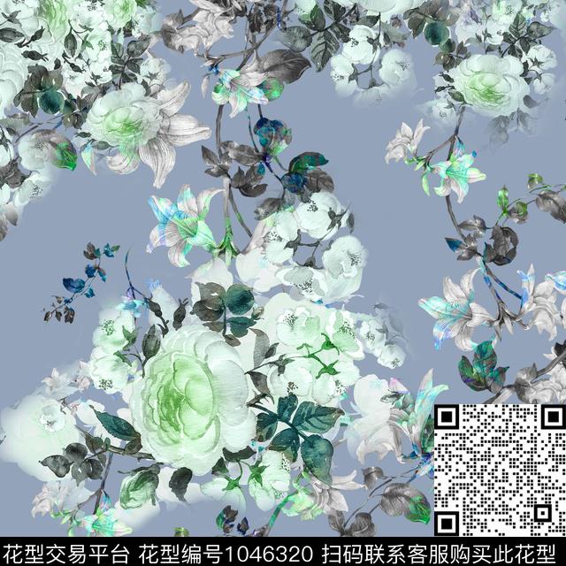 大花花卉花鸟数码印花华亿平台下载（图片编号: 1046320） - 瓦栏（Walan）