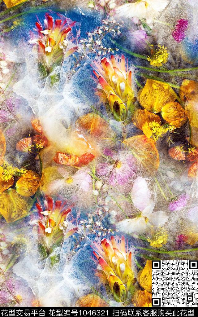 彩底花卉植物罂粟花数码印花华亿平台下载（图片编号: 1046321） - 瓦栏（Walan）