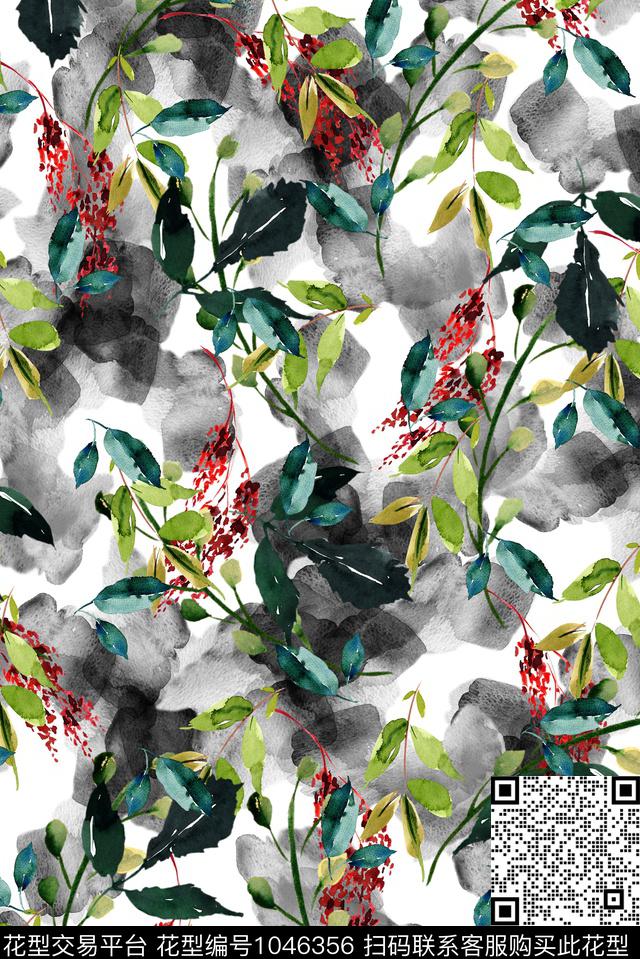 水彩花卉手绘花卉女装数码印花华亿平台下载（图片编号: 1046356） - 瓦栏（Walan）