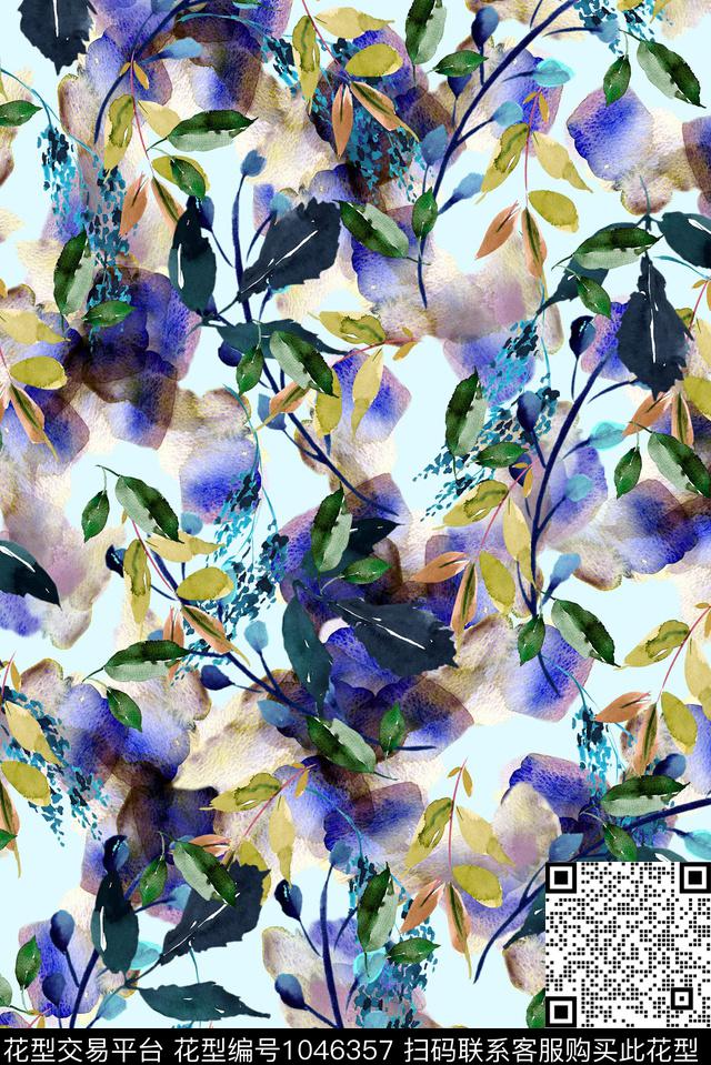 水彩花卉手绘花卉女装数码印花华亿平台下载（图片编号: 1046357） - 瓦栏（Walan）