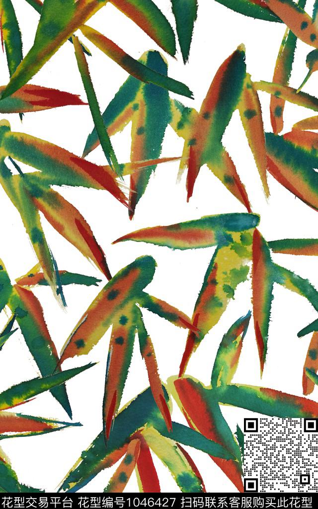 抽象五彩叶子绿植树叶数码印花华亿平台下载（图片编号: 1046427） - 瓦栏（Walan）