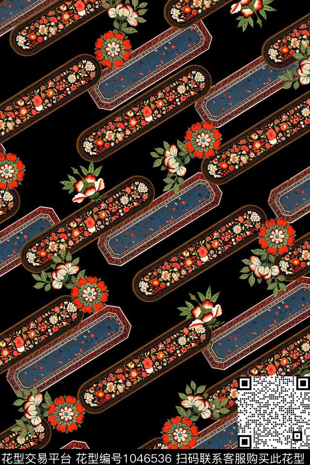 条纹民族风古典花纹数码印花华亿平台下载（图片编号: 1046536） - 瓦栏（Walan）