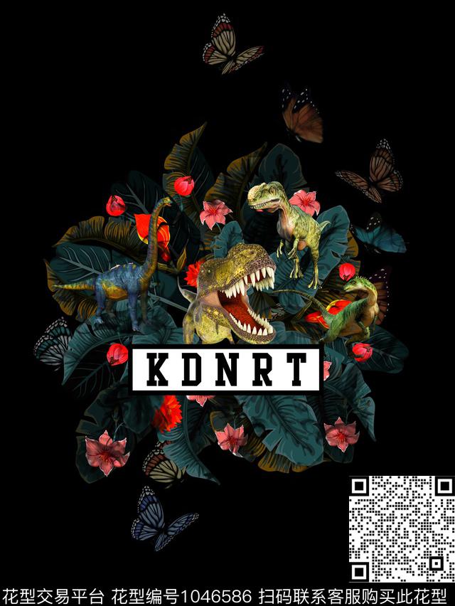 花卉恐龙潮牌数码印花华亿平台下载（图片编号: 1046586） - 瓦栏（Walan）