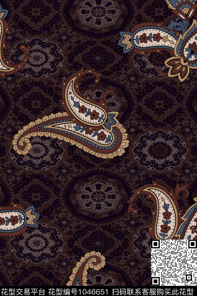 佩斯利民族风花纹暗底纹数码印花华亿平台下载（图片编号: 1046651） - 瓦栏（Walan）
