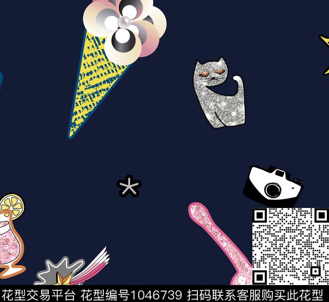 冰激凌猫星星数码印花华亿平台下载（图片编号: 1046739） - 瓦栏（Walan）