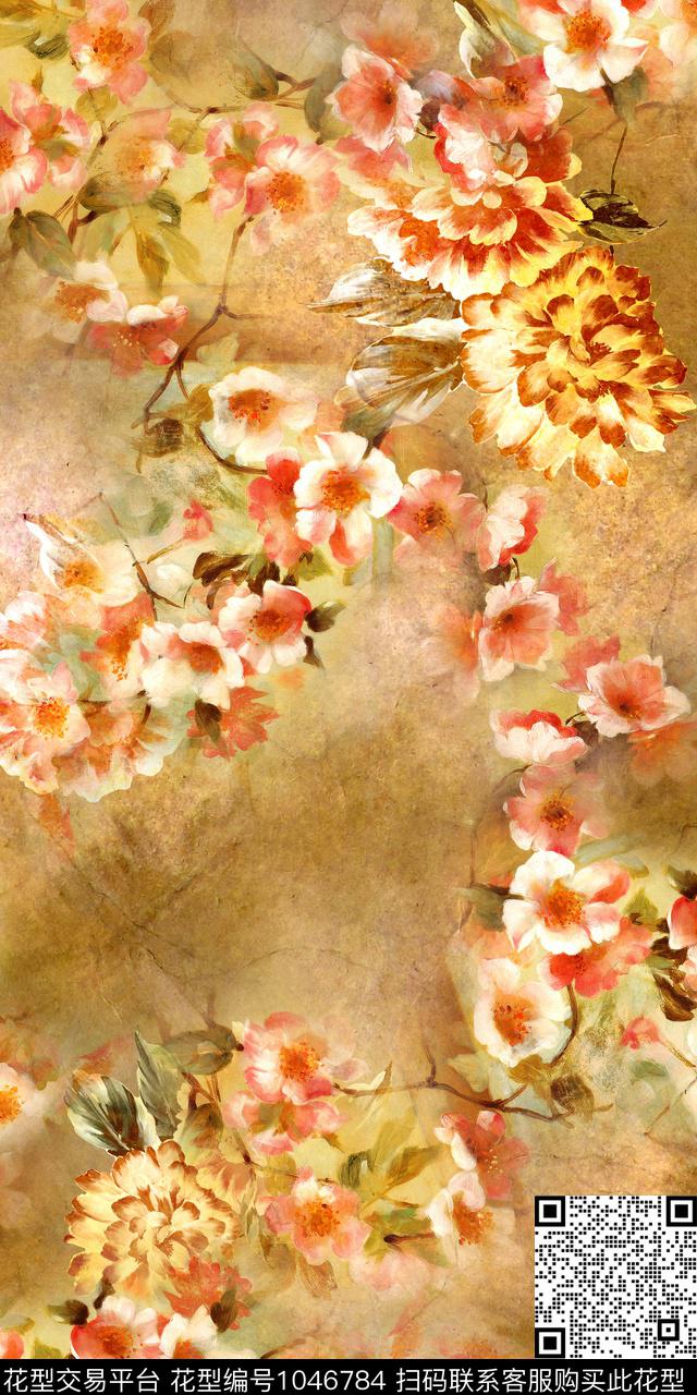 朦胧花卉牵牛花简单花卉数码印花华亿平台下载（图片编号: 1046784） - 瓦栏（Walan）