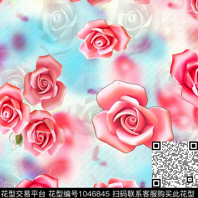 数码华亿平台手绘花卉风格化花卉数码印花华亿平台下载（图片编号: 1046845） - 瓦栏（Walan）