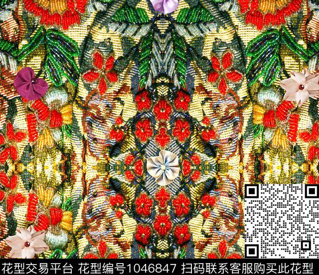 数码华亿平台手绘花卉风格化花卉数码印花华亿平台下载（图片编号: 1046847） - 瓦栏（Walan）