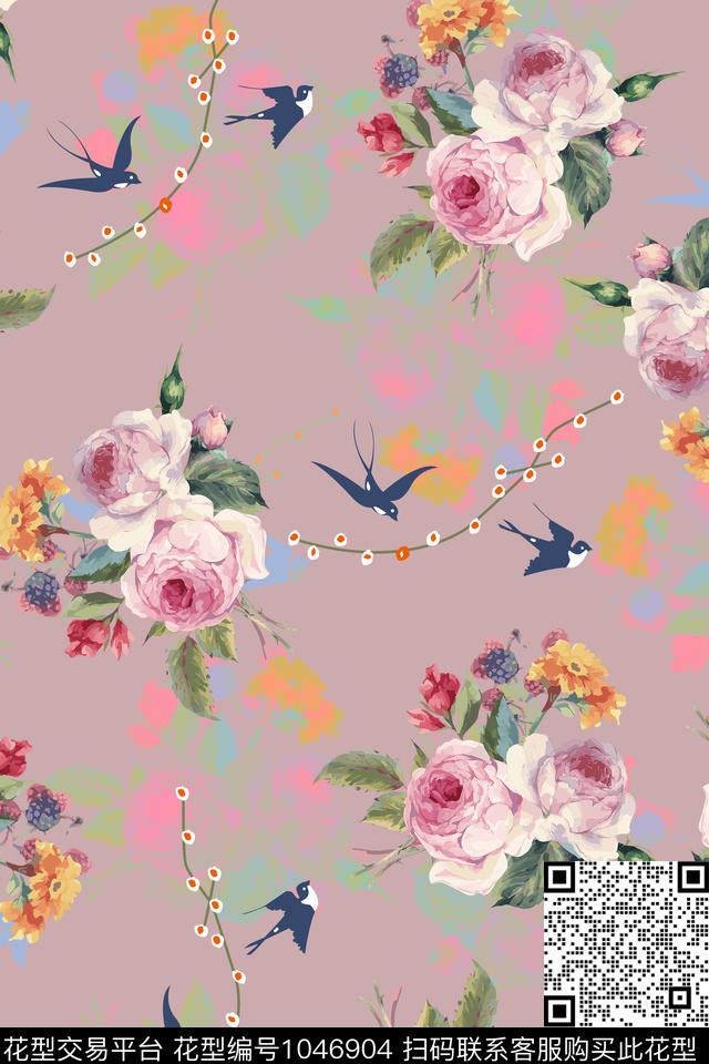 数码华亿平台水彩花卉女装数码印花华亿平台下载（图片编号: 1046904） - 瓦栏（Walan）