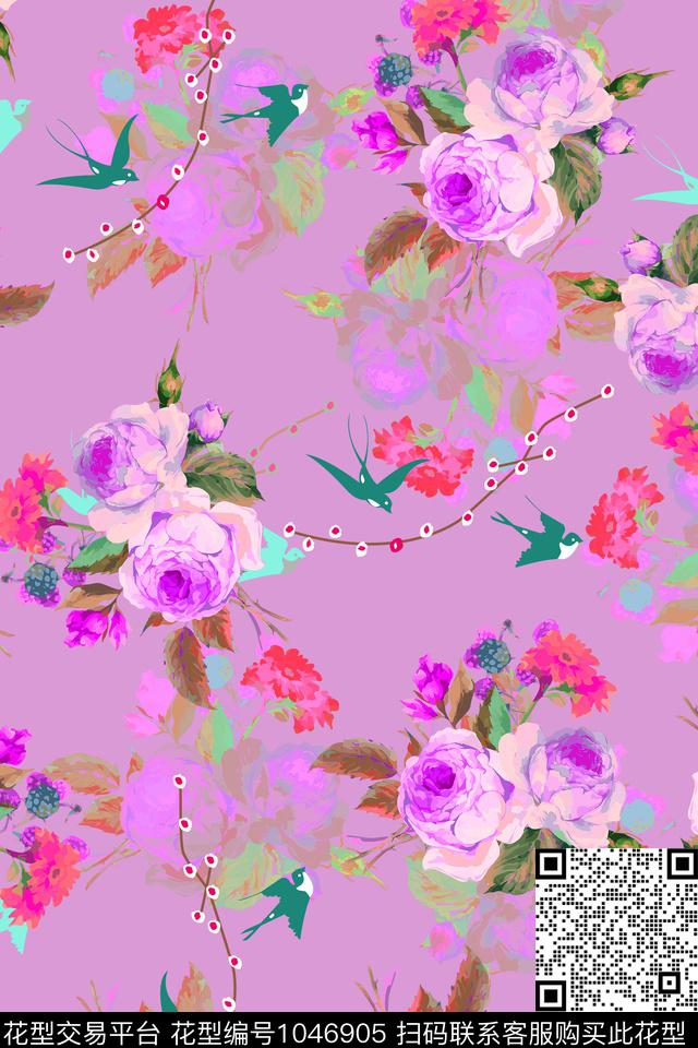 数码华亿平台水彩花卉女装数码印花华亿平台下载（图片编号: 1046905） - 瓦栏（Walan）