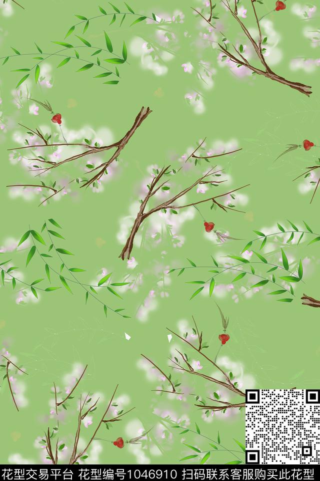 数码华亿平台水彩花卉桃花数码印花华亿平台下载（图片编号: 1046910） - 瓦栏（Walan）