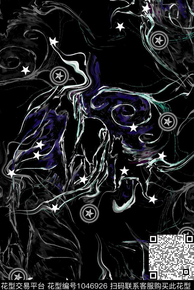 抽象潮牌大牌风数码印花华亿平台下载（图片编号: 1046926） - 瓦栏（Walan）