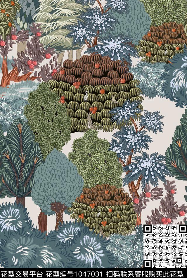 树植物草地数码印花华亿平台下载（图片编号: 1047031） - 瓦栏（Walan）