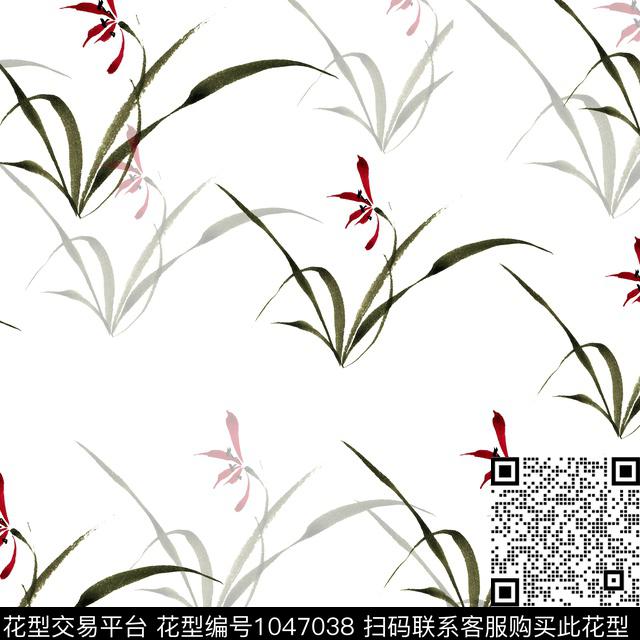 女装手绘花卉兰花数码印花华亿平台下载（图片编号: 1047038） - 瓦栏（Walan）