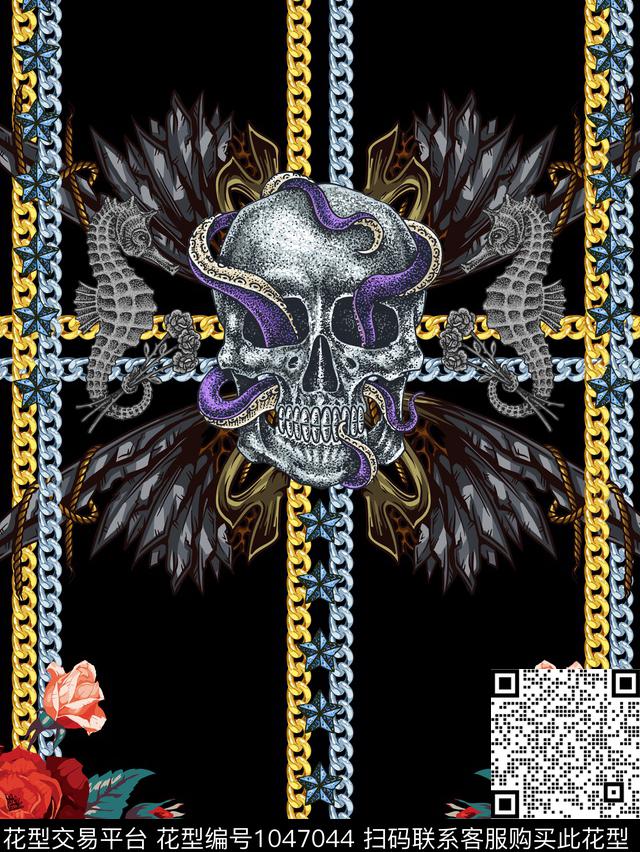 骷髅玫瑰花翅膀数码印花华亿平台下载（图片编号: 1047044） - 瓦栏（Walan）