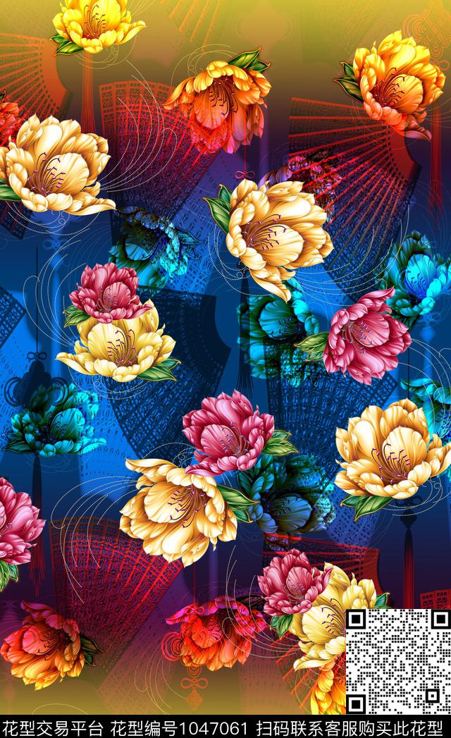 定位花扇子中国结数码印花华亿平台下载（图片编号: 1047061） - 瓦栏（Walan）