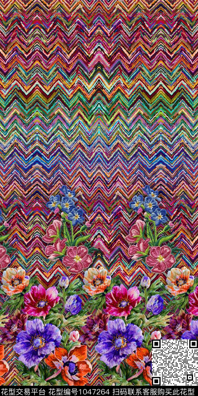 民族风肌理花卉数码印花华亿平台下载（图片编号: 1047264） - 瓦栏（Walan）