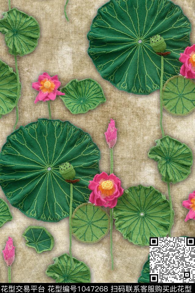肌理花卉荷花数码印花华亿平台下载（图片编号: 1047268） - 瓦栏（Walan）