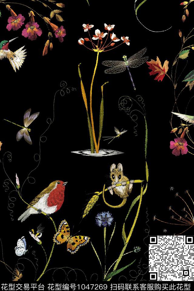 鸟昆虫绣花华亿平台数码印花华亿平台下载（图片编号: 1047269） - 瓦栏（Walan）
