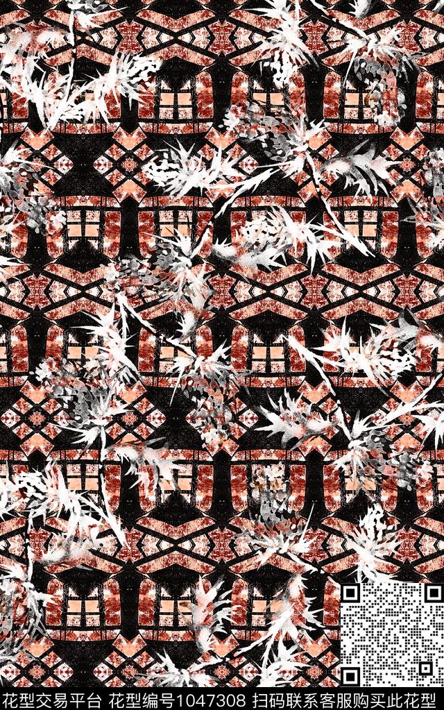 数码华亿平台抽象花卉数码印花华亿平台下载（图片编号: 1047308） - 瓦栏（Walan）