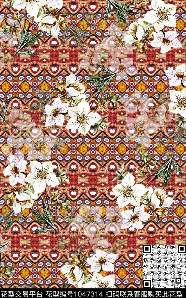 数码华亿平台抽象花卉数码印花华亿平台下载（图片编号: 1047314） - 瓦栏（Walan）