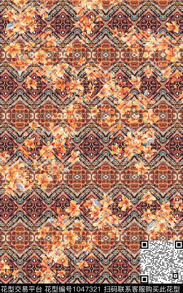 数码华亿平台抽象花卉数码印花华亿平台下载（图片编号: 1047321） - 瓦栏（Walan）