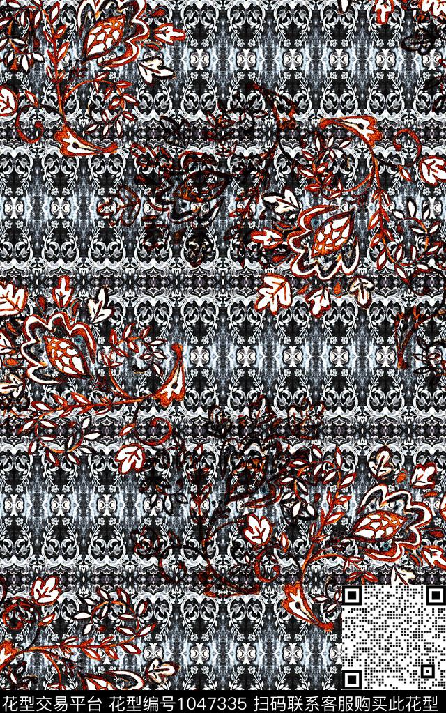 数码华亿平台抽象花卉数码印花华亿平台下载（图片编号: 1047335） - 瓦栏（Walan）