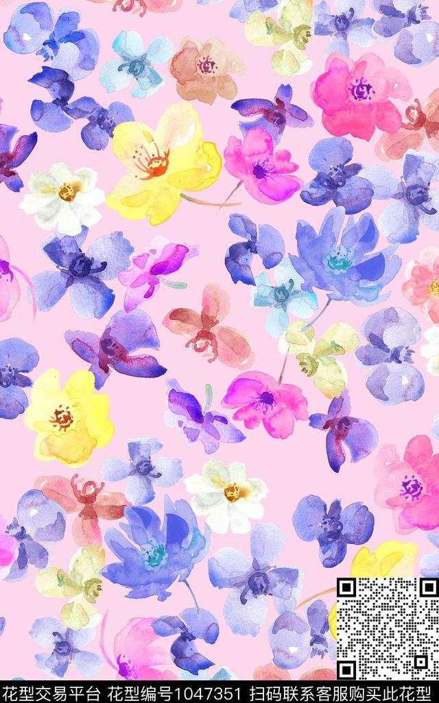 小碎花花卉水彩花卉数码印花华亿平台下载（图片编号: 1047351） - 瓦栏（Walan）