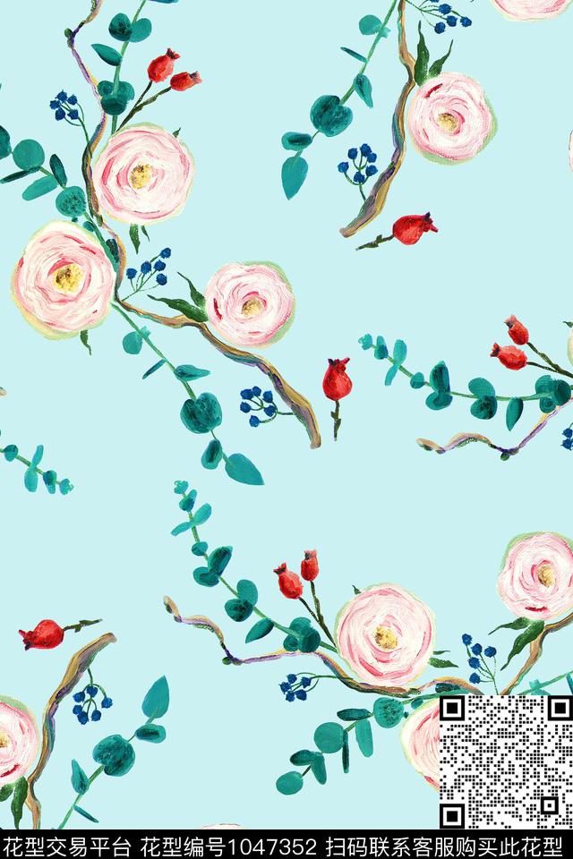 抽象树枝小碎花数码印花华亿平台下载（图片编号: 1047352） - 瓦栏（Walan）