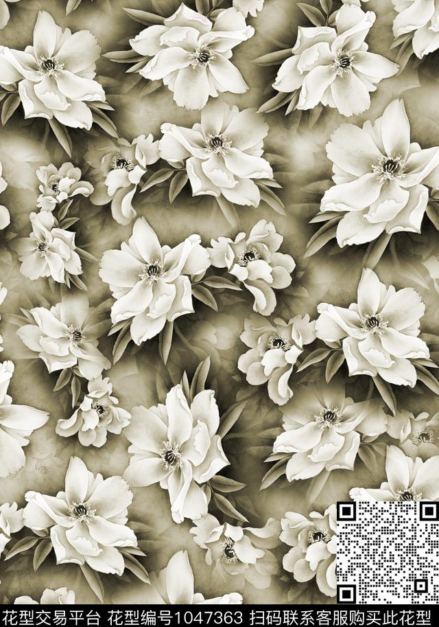 牡丹花卉中国风数码印花华亿平台下载（图片编号: 1047363） - 瓦栏（Walan）