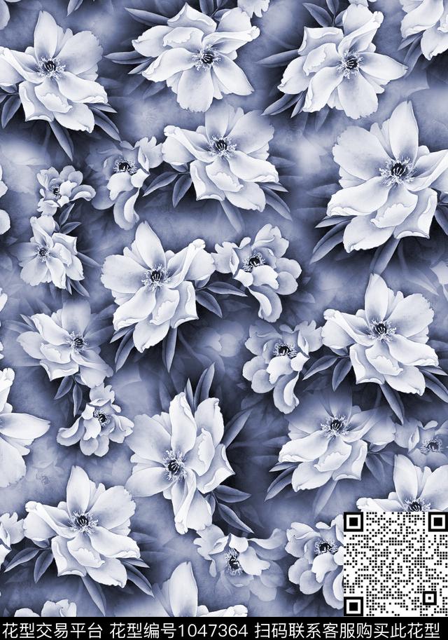 牡丹花卉中国风数码印花华亿平台下载（图片编号: 1047364） - 瓦栏（Walan）