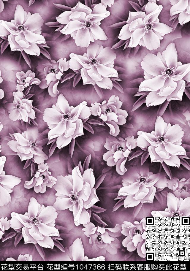 牡丹花卉中国风数码印花华亿平台下载（图片编号: 1047366） - 瓦栏（Walan）
